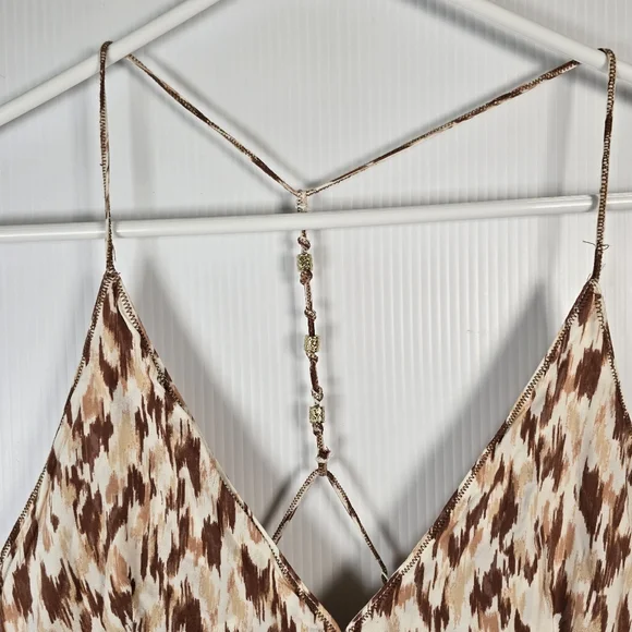 NWT aerie Leopard Print Spaghetti Strap Maxi Dress Beaded Strap Front Slit SizeL - Picture 5 of 15